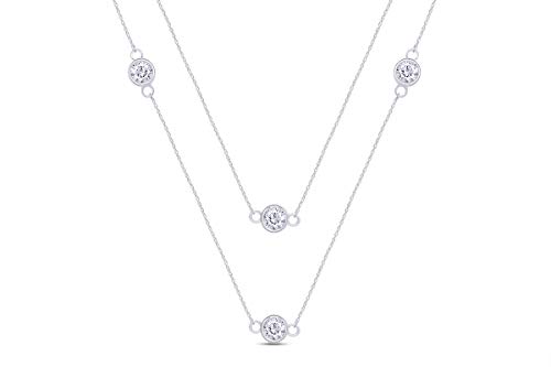 【中古】【未使用・未開封品】AFFY スターリングシルバー ベゼルセット ヤードステーションチェーンネックレス レディース 3mm ラウンドキュービックジルコニ...