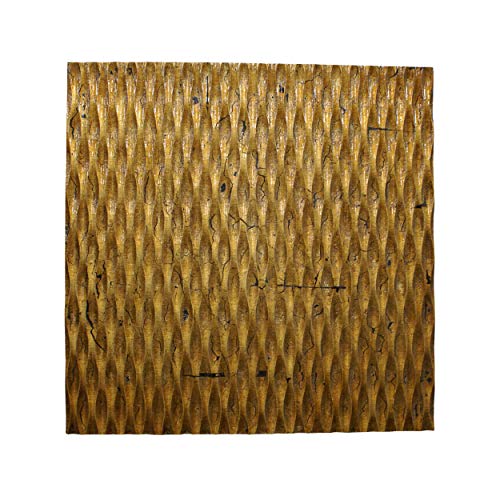 【中古】【未使用・未開封品】Benjara モダンスタイル 木製壁飾り 模様入り彫刻 Lサイズ ゴールド