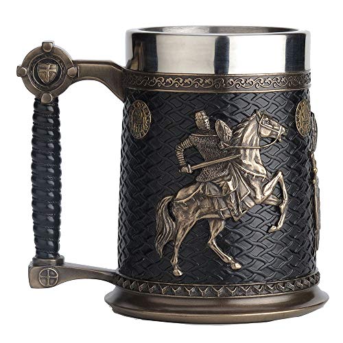 【中古】【未使用・未開封品】Veronese Design 5.75インチ 0.5L 十字軍とサラディン テンプラー シジル ビールジョッキ ステンレススチール製タンブラー彫刻カップ フィギュア