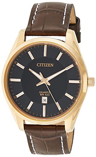 【中古】【未使用 未開封品】CITIZEN シチズン BI1033-04E Men 039 s Quartz Watch Black / RoseGold Stainless Brown Leather メンズ腕時計 ブラック ローズゴールド ステンレ