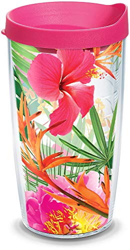 【中古】【未使用・未開封品】Tervis 1341417 トロピカル ハイビスカス フォトラップ トラベル蓋付き 16オンス タンブラー