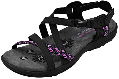 【中古】【未使用・未開封品】Skechers Women's Reggae-Slim Vacay Sandal, Black/Pink, 8 M US