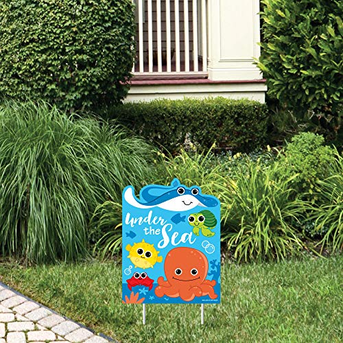 【中古】【未使用・未開封品】Big Dot of Happiness Under The Sea Critters - 屋外芝生サイン - ベビーシャワーまたは誕生日パーティーヤードサイン - 1個