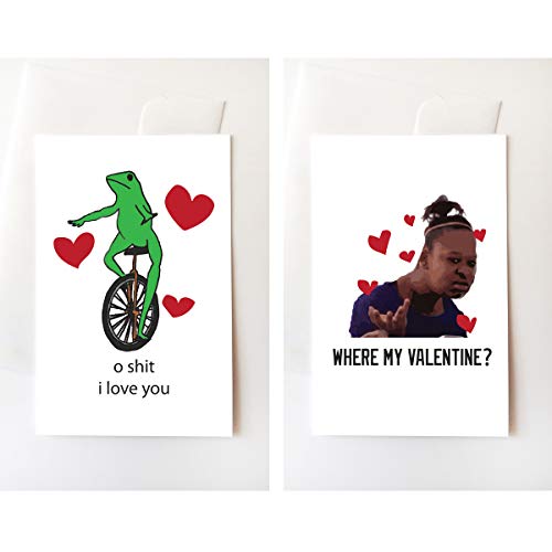 楽天AJIMURA-SHOP【中古】【未使用・未開封品】Dat Boi & Confused Girl Meme Happy Valentine's Day I Love You グリーティングカード （4.25x5.5インチ） 2枚パック