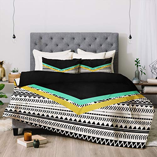 【中古】【未使用・未開封品】Deny Designs Allyson Johnson ミックスアステカ掛け布団セット 枕カバー付き ツイン ブラック&ホワイト