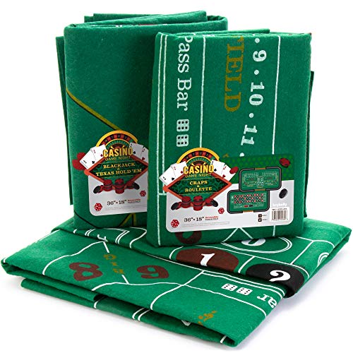 4-in-1カジノゲームフェルトバンドル: ブラックジャック、テキサスホールデム、ルーレット&クラップス - 両面72インチ×36インチゲームマット2枚