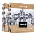 【中古】【未使用・未開封品】Artecho 9 x 12インチ スケッチブック 2冊パック 200枚 (60ポンド/90gsm) スパイラル綴じ 画材 スケッチパッド 天然白紙 耐久性酸フリー 画用紙