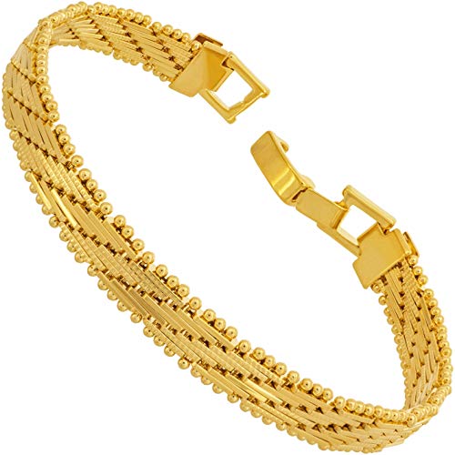 【中古】【未使用・未開封品】Lifetime Jewelry 7mmヴィンテージフラットバスケット織りブレスレット 24K純金メッキ 男女兼用 ゴールド