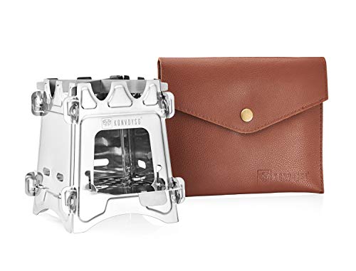 【中古】【未使用・未開封品】KonvoySG ウッドバーニングキャンプストーブ コンパクト折りたたみ 軽量 バックパッキングやキャンプに最適 レザーキャリーポーチ付き