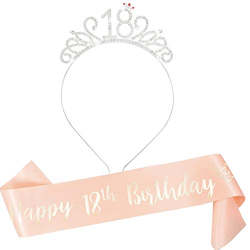 【中古】【未使用・未開封品】Konsait 18th Happy Birthday サッシュとティアラ 女の子用 18 誕生日 ローズゴールド 2層デザイン 誕...