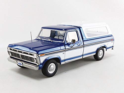 【中古】【未使用・未開封品】1975 Ford F-100 Ranger Pickup Truck with Deluxe Box Cover Midnight Blue Metallic and Wimbledon White 1/18 Diecast Model Car by Greenlig