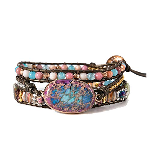 【中古】【未使用・未開封品】YGLINE レディース ハンドメイド 天然石 ジャスパー クリスタル ヘマタイトビーズ 混合ラップブレスレットコレクション