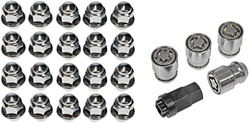Dorman 611-303FK Wheel Nut Kit M12-1.50 Capped - 19 mm Hex, 32.1 mm Length with Lock for Select Ford/Lincoln Models, Chrome (OE FIX)