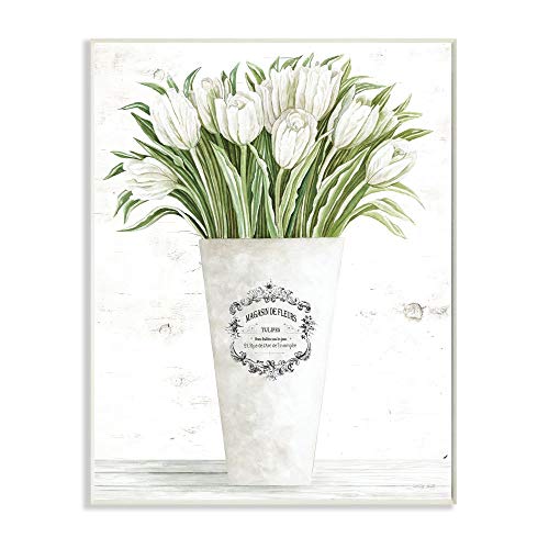 【中古】【未使用・未開封品】Stupell Industries ホワイトチューリップブーケ パリの花瓶 フローラルアレンジメント Cindy Jacobs Artによるデザイン 10 x 15インチ 壁掛け飾