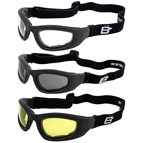 【中古】【未使用・未開封品】Birdz Eyewear Soar Safety オートバイゴーグル ブラックフレーム スモーククリア+イエローレンズ 3組