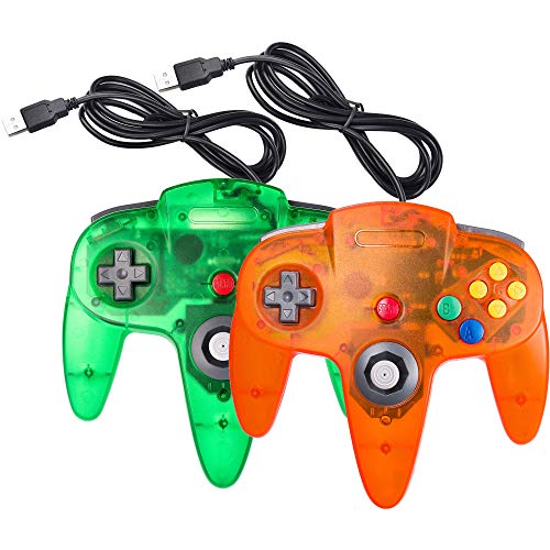 【中古】【未使用 未開封品】LUXMO PREMIUM Classic N64 USB Controllers Gamepad Joystick for Windows PC Mac Linux Raspberry pi3 Genesis Higan Retro Pie (Green/Orange