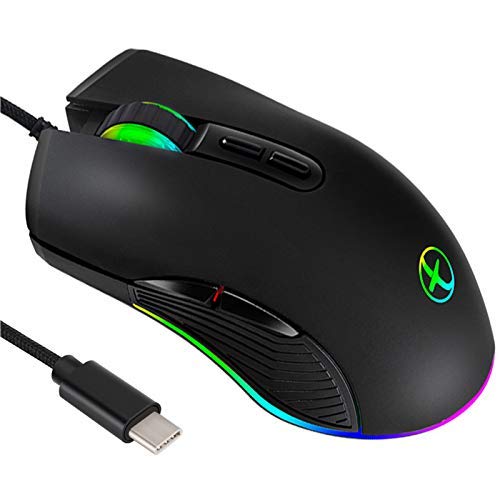 【中古】【未使用 未開封品】IULONEE Type C Mouse, Wired USB C Mice Gaming Mouse Ergonomic 4 RGB Backlight 3200 DPI Compatible with M@c, Matebook, Chromebook, HP OM