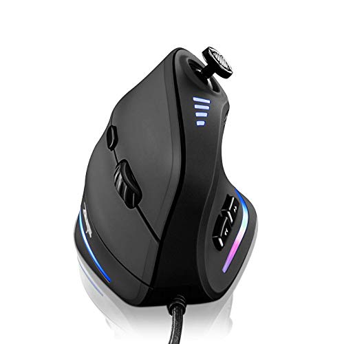 yÁzygpEJizGaming Mouse with 5 D Rocker, TRELC Ergonomic Mouse with 10000 DPI/11 Programmable Buttons, RGB Vertical Gaming Mice Wired for PC/Lapto