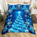 【中古】【未使用・未開封品】Feelyou ガールズ クリスマスツリー 掛け布団カバー ブルー Xmasテーマ 寝具セット シック 冬 雪の結晶 掛け布団カバー 女の子 娘 寝室 装飾 ガ(2)