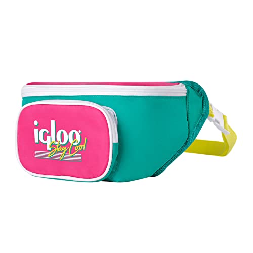 yÁzygpEJizIgloo 00065477 90s Retro Collection Fanny Pack Portable Cooler with Front Pocket and Adjustable Waist Strap Holds 3 Cans, Multicolored