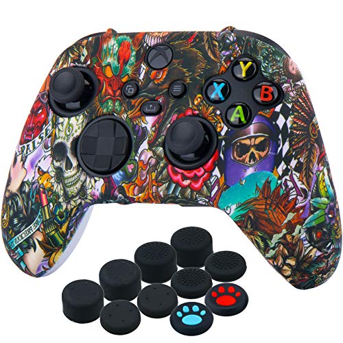 【中古】【未使用・未開封品】YoRHa Transer プリンティング シリコン厚手カバースキンケース Xboxシリーズ X/Sコントローラー用 1点 (茶色) 親指グリップ付き 10点