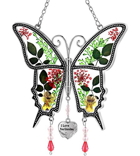 【中古】【未使用・未開封品】I Love You Grandma 蝶 サンキャッチャー ガラス ウィンドチャイム プレ..