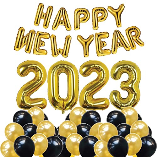 【中古】【未使用・未開封品】Happy New Year 2021 マイラーとラテックスミックスバルーンキット ゴールドとブラックとゴールドのバロン付き パーティーやホリデーのお祝いに