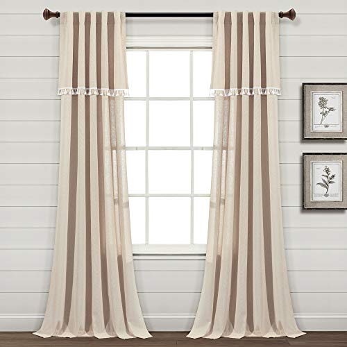 【中古】【未使用・未開封品】Ivy Tassel Faux Linen Window Curtain Panels Dark Linen 52X84 Set