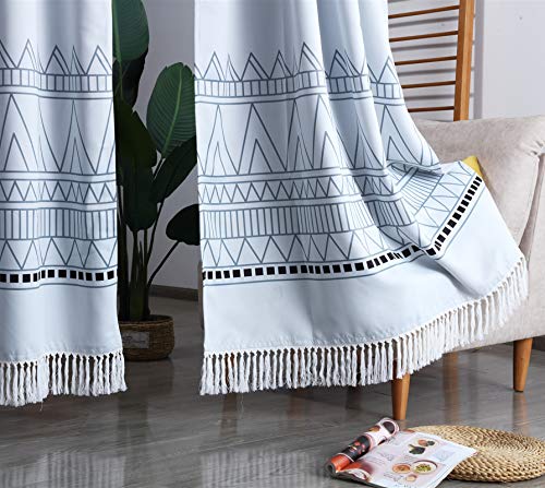 【中古】【未使用・未開封品】YoKii ボヘミアンカーテン 寝室用 63インチ 2パネル ブラックアウトタッセルフリンジ モダンファームハウス アイボリーウィンドウカーテン ドレ