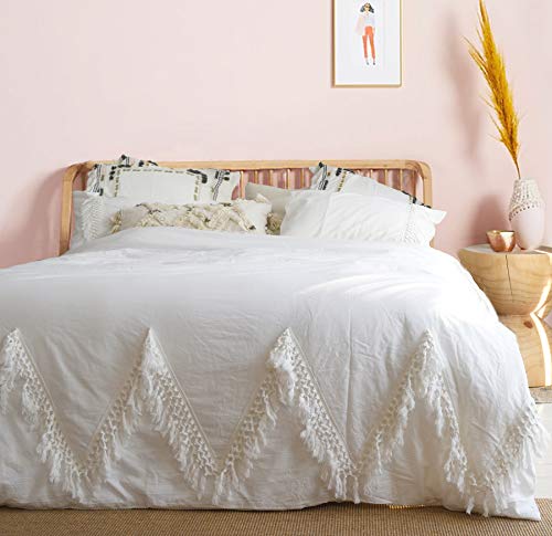 【中古】【未使用・未開封品】ボーホー 掛け布団 ホワイト 掛け布団カバー クイーン ボーホー 寝具 タ..