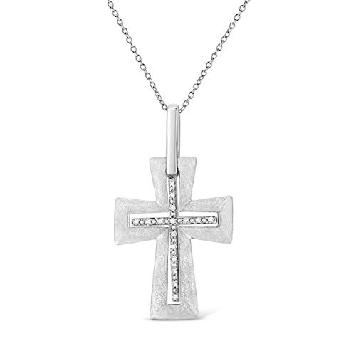 Other - 【中古】【未使用・未開封品】.925スターリングシルバー プロングセット ダイヤモンド アクセント クロス 18インチ ペンダントネックレス (I-Jカラー I1-I2クラリティ)