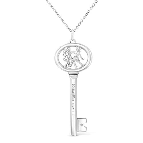 Pink - 【中古】【未使用・未開封品】.925スターリングシルバー ダイヤモンド アクセント 星座 鍵 18インチ ペンダント ネックレス (K-L カラー I1-I2 クラリティ) - 星座をお選びく