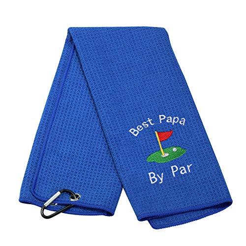 【中古】【未使用・未開封品】JXGZSO ダッドゴルフタオル 刺繍ゴルフタオル ギフト ギフト 父の日ギフト クリップ付き刺繍ゴルフタオル (パパホワイト 言葉-ブルー)