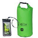 【中古】【未使用・未開封品】ecox Outdoors 防水ドライバッグ アウトドア活動用 防水電話ケース付属 (グリーン、10L)