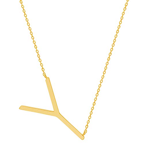 【中古】【未使用・未開封品】スターリングシルバー 14K イエローゴールド オーバーレイ ラージ サイドウェイ ブロック イニシャル 延長可能ネックレス 16+2インチ