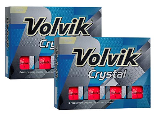 【中古】【未使用・未開封品】Volvik Crystal 3ピース プレミアムカラーゴルフボール 2ダース(24ボール) - 赤色