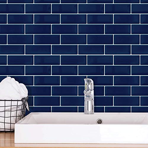 Sports, Outdoors - 【中古】【未使用・未開封品】36枚 12インチ x 6インチ ディープブルー 光沢 3D 剥がして貼れるタイルステッカー 汚れ止め板 キッチン用 地下鉄 モザイク タイル ペイント ス