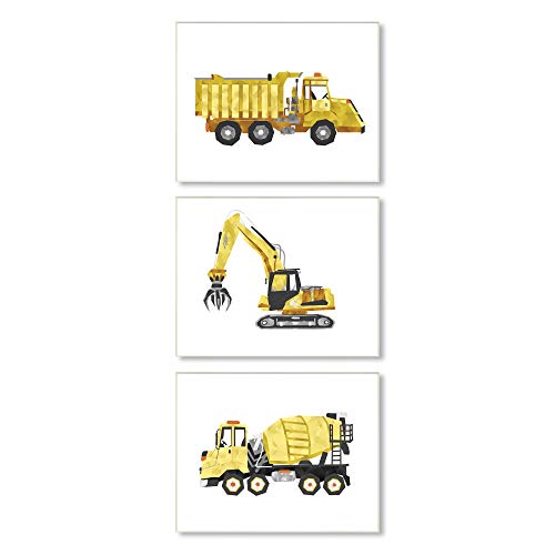 【中古】【未使用・未開封品】Stupell Industries 建設トラック車両 遊び心のあるイエローブラック Ziwei Li 壁飾り板 3個 各13 x 19インチ