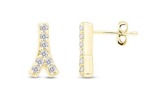 【中古】【未使用・未開封品】1/10カラット CTTW ホワイト天然ダイヤモンド エッフェル塔 スタッドピアス 14Kイエローゴールドオーバー スターリングシルバージュエリーギフト(4)