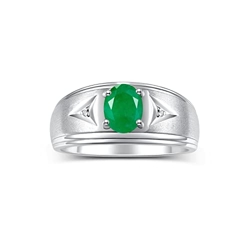 【中古】【未使用・未開封品】RYLOS メンズリング スターリングシルバー クラシック 8 x 6mm オーバル宝石&本物の輝くダイヤモンドリング カラーストーン 誕生石リング メンズ