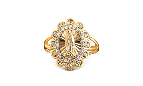 【中古】【未使用・未開封品】Savlano 18K イエロー&ホワイトゴールドメッキ グアダルーペの聖母マリア ラウンドカットキュービックジルコニア レディース ガールズ 宗教的な