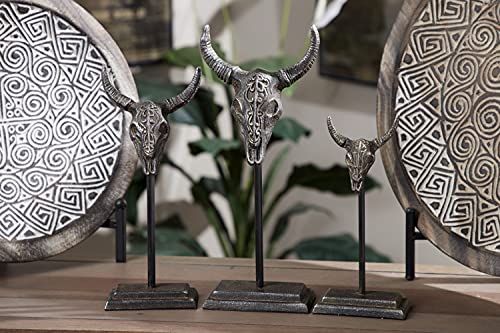 【中古】【未使用・未開封品】Deco 79 メタルブルヘッド彫刻 3個セット 15インチ 13インチ 高さ11インチ グレー