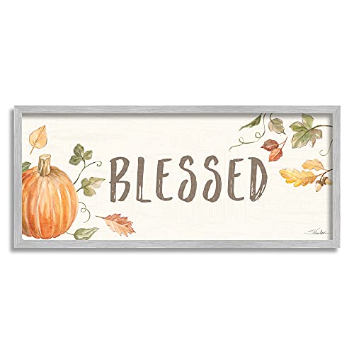 【中古】【未使用・未開封品】Stupell Industries Blessed Sentiment オレンジファームパンプキンフォールリーブ、シルビア・ワシルワによるデザイン グレーフレームウォール
