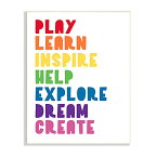 【中古】【未使用・未開封品】Stupell Industries Play Learn Inspire Create Phrase Listレインボーテキスト、Anna Quach Wall Plaqueによるデザイン、10 x 15、マルチ