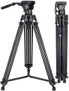 【中古】【未使用・未開封品】プロフェッショナルビデオ三脚 取り外し可能な360度流体ヘッドサポート 左/右バーハンドル 高耐久 アルミ三脚負荷最大12kg/27ポンド