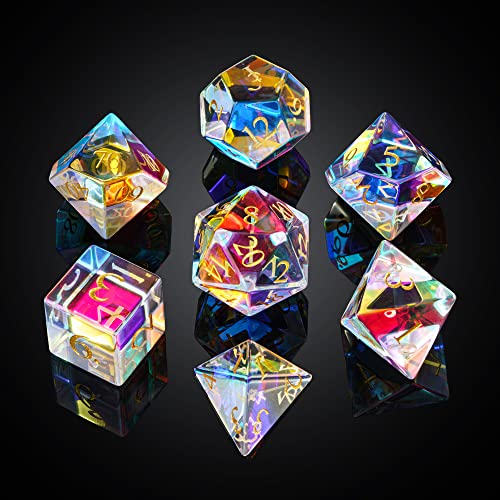 【中古】【未使用 未開封品】UDIXI 天然宝石ダイスセット 7個 宝石DNDダイス ダンジョンズとドラゴン用 ハンドメイドガラスダイス MTGテーブルゲーム用 (プリズムガラス)