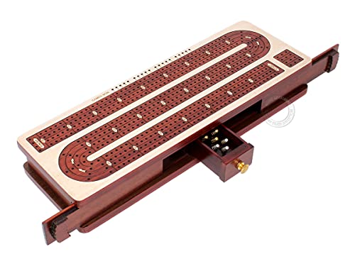 【中古】【未使用・未開封品】House of Cribbage - 連続クリベッジボード メープルウッド/ブラッドウッド - 4トラック - カードとペグ2デッキ用の個別ストレージスペース