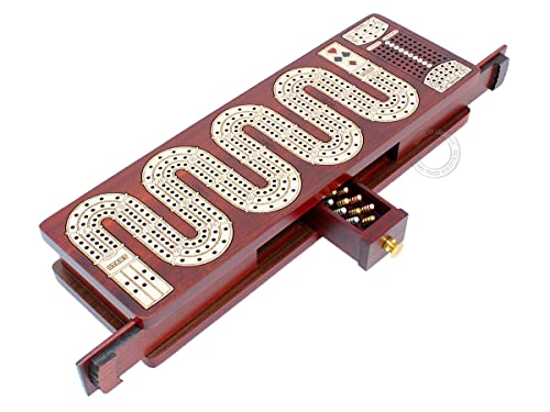 【中古】【未使用・未開封品】House of Cribbage - 連続クリベッジボード ジグザグ形状 3トラック - スライド蓋と引き出しストレージ カード&ペグ用 - ブラッドウッド / メー