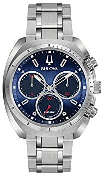 【中古】【輸入品・未使用】Bulova メンズ CURVコレクション」クォーツステンレススチールカジュアルウォッチ、カラー：シルバートーンダウン 青