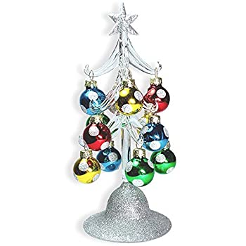【中古】【輸入品・未使用】BANBERRY DESIGNS ガラス製クリスマスツリー-LEDライト付きシルバーグリッターツリー、カラフルで取り外し可能なボールオーナメント12個付き - 8